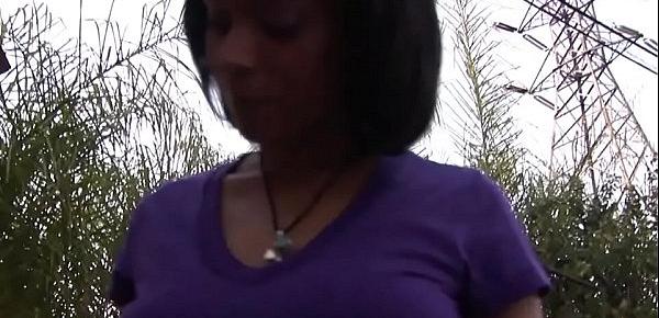  Ebony with natural tits rides dick reverse cowgirl style